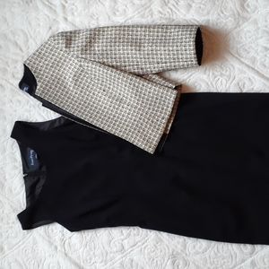 Evan-Picone 2 Piece Dress & Jacket Suit Size 4 Like New Black Tan Cardigan